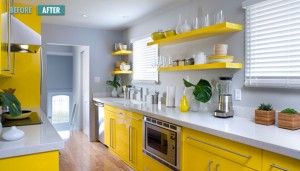 modern gray and yellow kitchen
